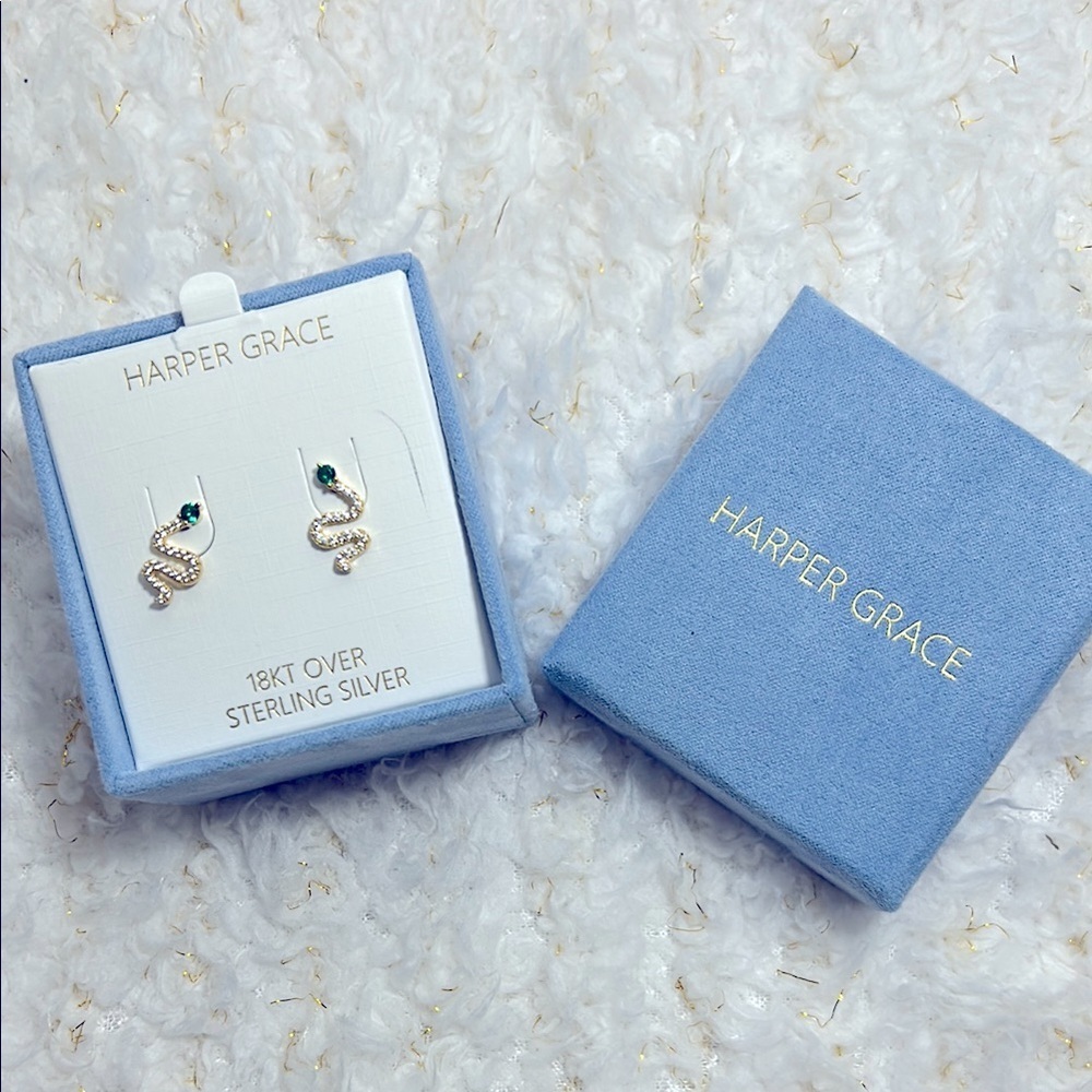 Harper Grace 18 KT‎ over sterling silver Gold and Green Snake Earrings